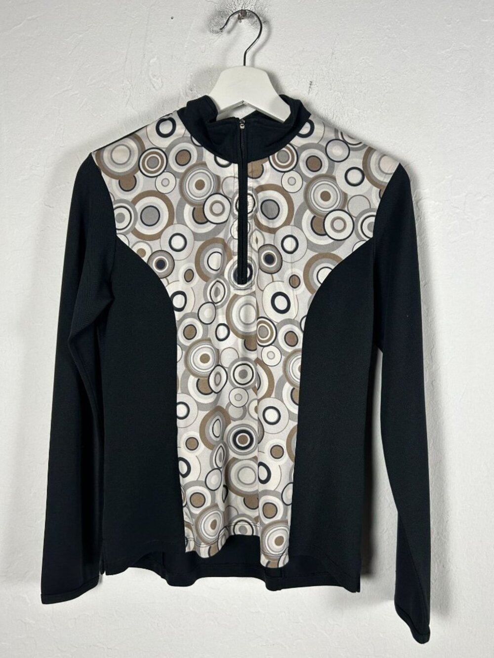 Iconic Womens Geometric Print Long Sleeve 1/4 Zip Pullover Top Size 8 Stretch